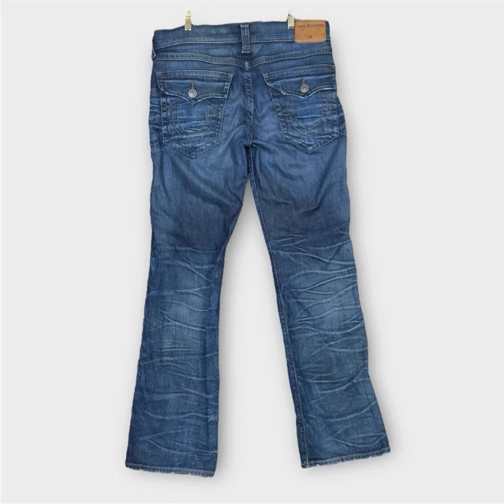True Religion Billy Relaxed Bootcut Jeans Mens 34x33 Blue Western Skate Y2K Flap